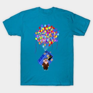 Old 10th Doctor with Flying Baloons blue phone box T-Shirt